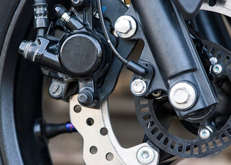 close up of motorcycle disc brake