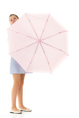 Sticker - Beautiful Teen Girl Standing with Opened Umbrella