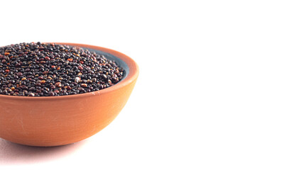 Bowl of Black Quinoa Isolated on a White Background