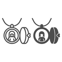 Poster - I love mom pendant line and solid icon, Mother day concept, locket with mother photo sign on white background, round necklace with woman photo icon in outline style for mobile, web. Vector graphics.