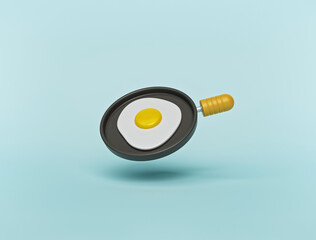 Poster - Frying pan with egg. minimal cooking concept. 3d rendering