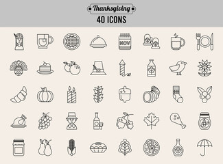 Poster - bundle of fourty thanksgiving day set icons