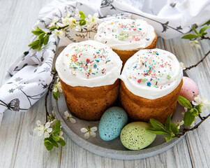 Wall Mural - Traditional Easter sweet bread decorated with sugar glaze.