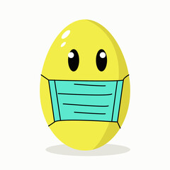 yellow egg in a medical mask, Easter egg in a blue mask