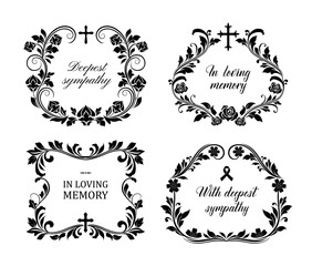 Wall Mural - Funeral frames, vector vintage obituary wreath set