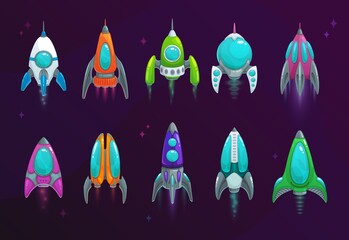 Poster - Cartoon space rockets vector space ships icons
