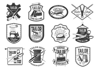 Wall Mural - Tailor shop and seamstress service retro icons set