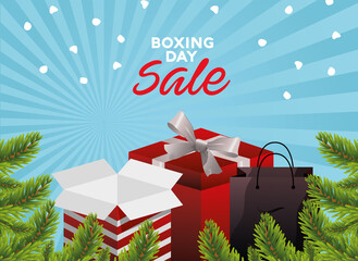 Wall Mural - boxing day sale lettering with gifts and bag in firs