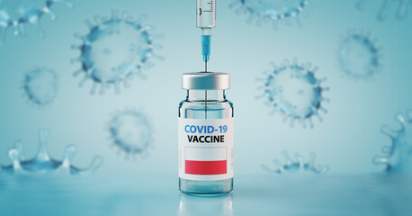 covid-19 coronavirus vaccine and syringe with flag of poland