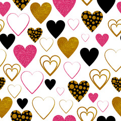 Simple pattern with Valentine's day hearts with Golden texture