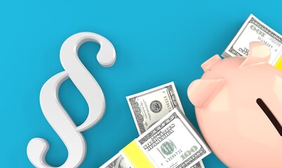 Sticker - Paragraph symbol with piggy bank and money