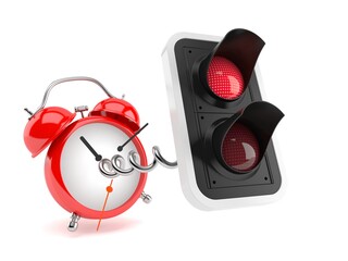 Poster - Red traffic light with alarm clock