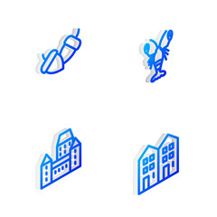 Poster - Set Isometric line Lobster, Acorn, Chateau Frontenac hotel and House icon. Vector.