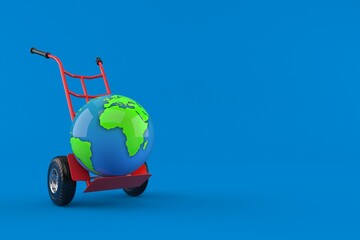 Poster - World globe with hand truck