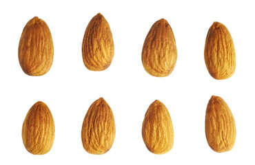 Wall Mural - Close up picture of almonds isolated on white background.