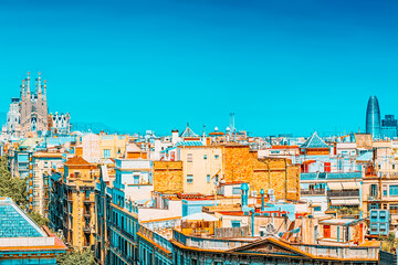 Fototapete - Panorama of the center of Barcelona, the capital of the Autonomy