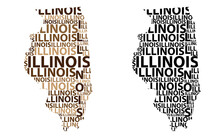 Sketch Illinois (United States Of America) Letter Text Map, Illinois Map - In The Shape Of The Continent, Map Illinois - Brown And Black Vector Illustration
