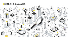 Search & Analysis Isometric Outline Illustration