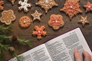 Gingerbread Christmas Cookie and Bible