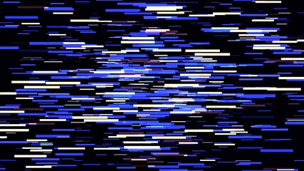 Poster - Abstract colorful short horizontal lines moving randomly on black background. Animation. 3D movements of endless narrow stripes, seamless loop. 