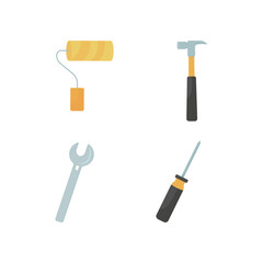 Fototapete - Home repairment tools flat color vector object set. Screwdriver and hammer. Builder instrument. House renovation isolated cartoon illustration for web graphic design and animation collection