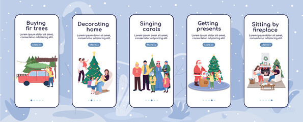 Poster - christmas holiday season onboarding mobile app screen flat vector template. buy fir tree for xmas. w