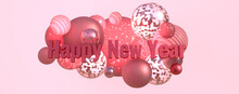 Happy New Year  (3D Illustration, 3D Render, Rendering, Banner, Celebration, Cgi, Conceptual, Creative, Digital Art, 2021, Festive, Holiday, Countdown, Pink, White).