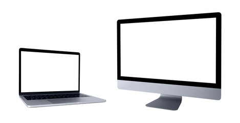 Wall Mural - Set of computer and laptop isolated on white background