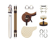 Equestrian Grooming Tools And Horse Back Riding Essentials, Equipment Set, Horse Riding Gear And Accessories
