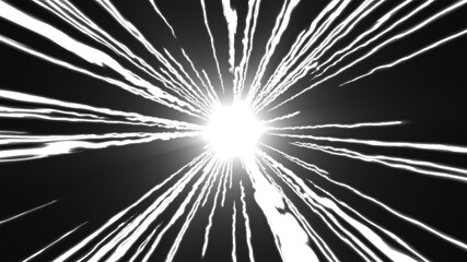 Poster - Computer generated fast flight of colorful light stripes from the upper side. 3d rendering abstract background with energy flow and long rays