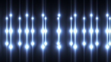 Poster - Computer generated bright flood lights background with gold glow round particles. 3d rendering of disco screen