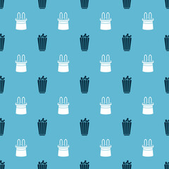 Wall Mural - Set Popcorn in box and Magician hat and rabbit ears on seamless pattern. Vector.