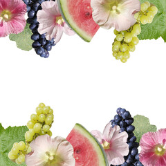 Fotomurales - Beautiful background of mallow and grapes. Isolated