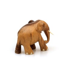 Wall Mural - Wooden souvenir elephant made of wood and ivory isolated on a white background