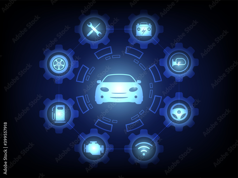 Driving Inspection Infographic Infographical template as a graphical interface of a basic vehicle ...