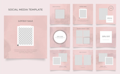 social media template banner fashion sale promotion. fully editable instagram and facebook square post frame puzzle organic sale poster. pink red vector background