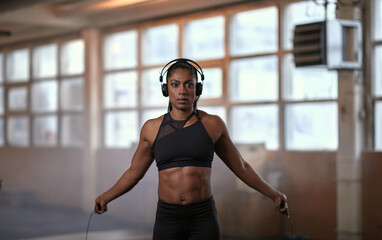 Wall Mural - Fit woman skipping in a gym