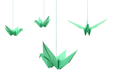 Wall Mural - A hanging origami birds isolated white