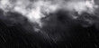 White clouds, rain and fog in sky. Vector realistic illustration of cold storm weather with rainfall and wind. Fluffy clouds and downpour, falling water drops isolated on transparent background