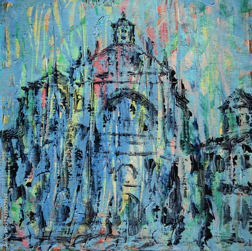 Photo Art painting of the Convento de San Esteban in Salamanca city, Spain
