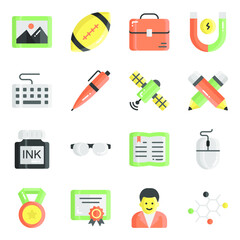 Wall Mural - Education vector icons set, in flat design education, school, Collection of modern pictograms and university with elements for mobile concepts and web apps.