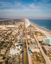 "Daytona Beach, FL USA - 12-10-2020: Vertical Shot Over The Iconic A1A Strip In Daytona Beach."