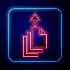 Aufkleber - Glowing neon Data export icon isolated on blue background. Vector.