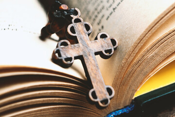 Wall Mural - wooden cross on the book