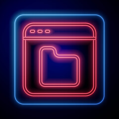 Poster - Glowing neon Browser files icon isolated on blue background. Vector.