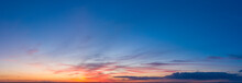 Dawn Or Sunset Over The Clouds, Blue Hour, Aerial View.