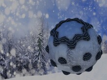 3d Fractal Illustration. Fractal Postcard Winter.winter Nature And A Ball With Reflection.