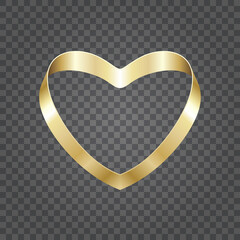 Wall Mural - Golden shiny heart shape from ribbon isolated on transparent background