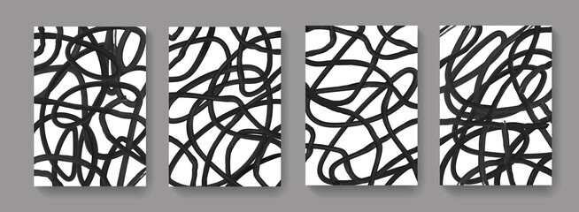 Poster - Set of brush scribble composition. Abstract brushstroke posters collection.