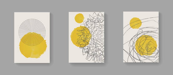 Poster - Collection of modern geometic covers. Mid-centuary hand painted composition vector design. Minimal decorative design for Posters, Brochures and Banners.